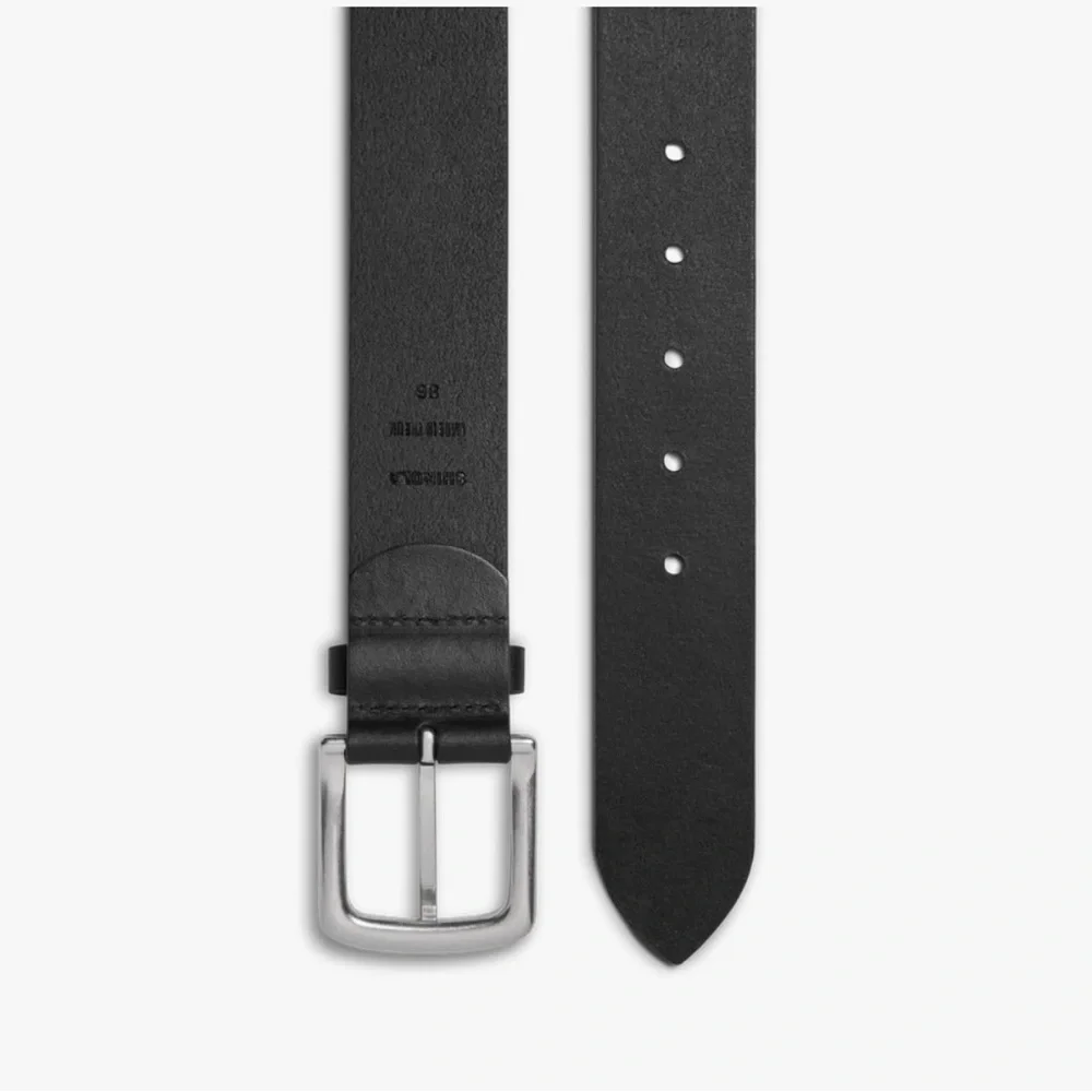 Shinola Black Leather Belt with Silver Buckle